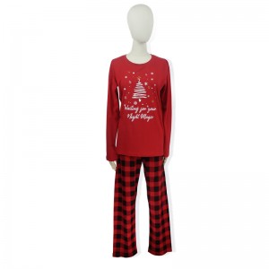 Manufacturer for Shirt Space -
 Cotton ladies’ long sleeved Pajama Christmas red check – HONGHUA