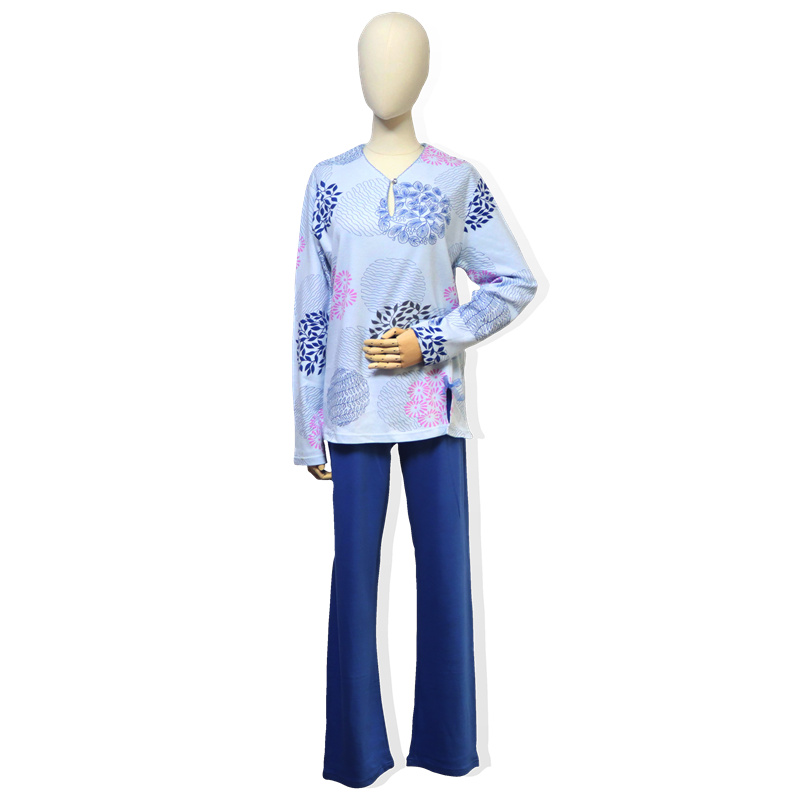 OEM Customized Ladies Dress -
 Cotton Women’s Long Sleeved Pajama BLUE – HONGHUA