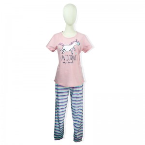 Cotton Women’s Unicorn Macaron Stripes Short Sleeved Pajama