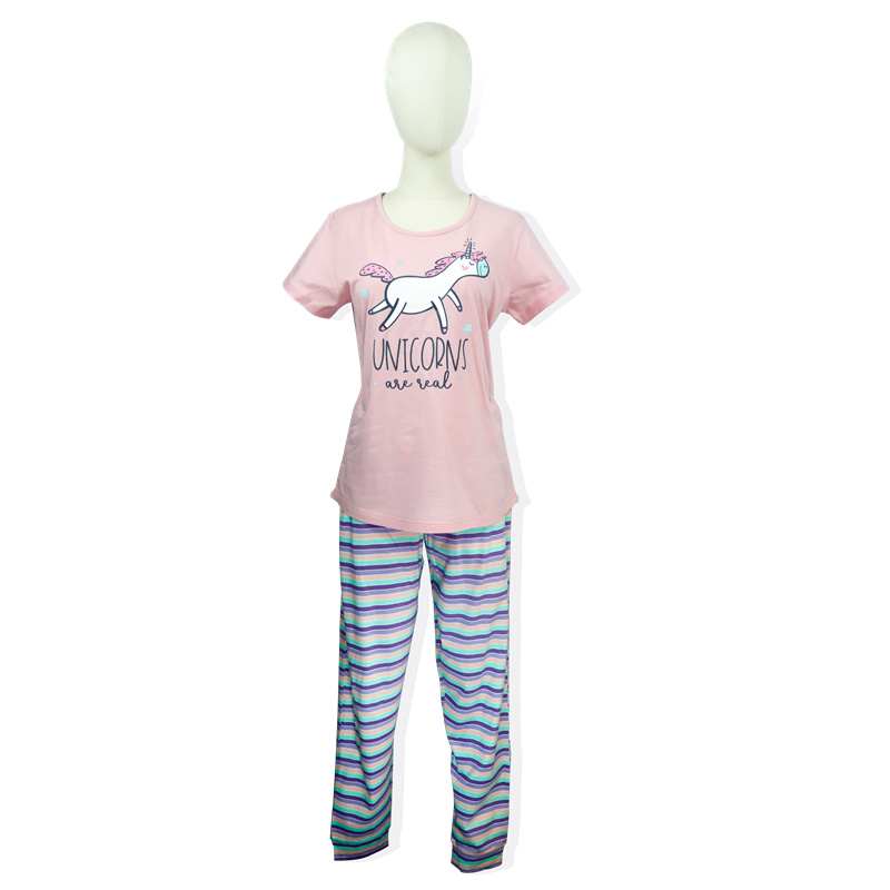 Chinese Professional Petite Pajamas -
 Cotton Women’s Unicorn Macaron Stripes Short Sleeved Pajama – HONGHUA