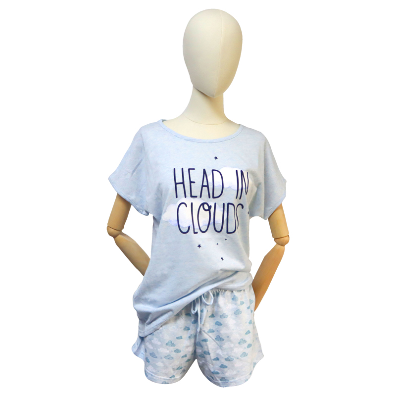 New Fashion Design for Satin Nighty -
 CVC women’s cloud pattern sky blue Melange short Pajama – HONGHUA