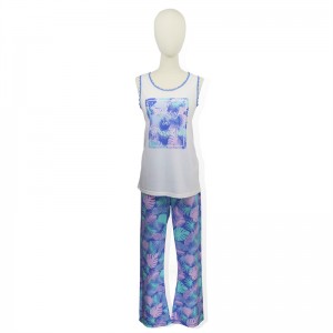 Cotton Women’s Sleeveless and Long Pants Pajama White